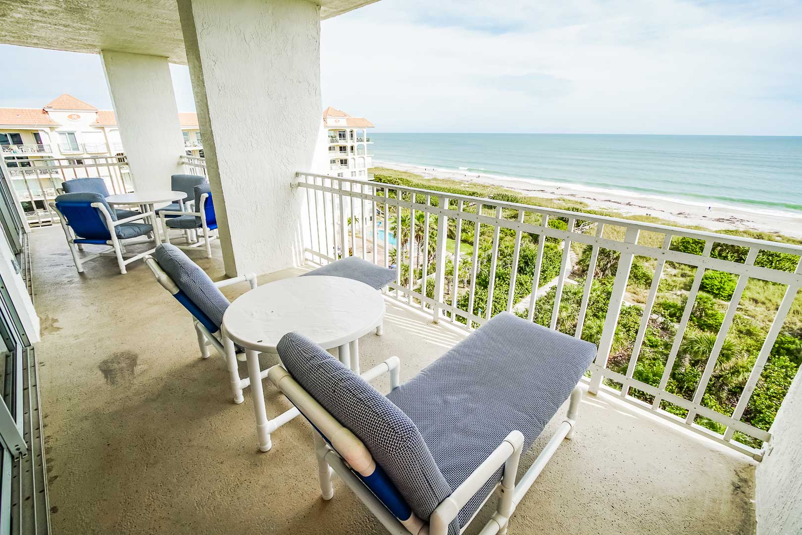 A balcony ocean front at VRI's Discovery Beach Resort in Cocoa Beach, Florida.
